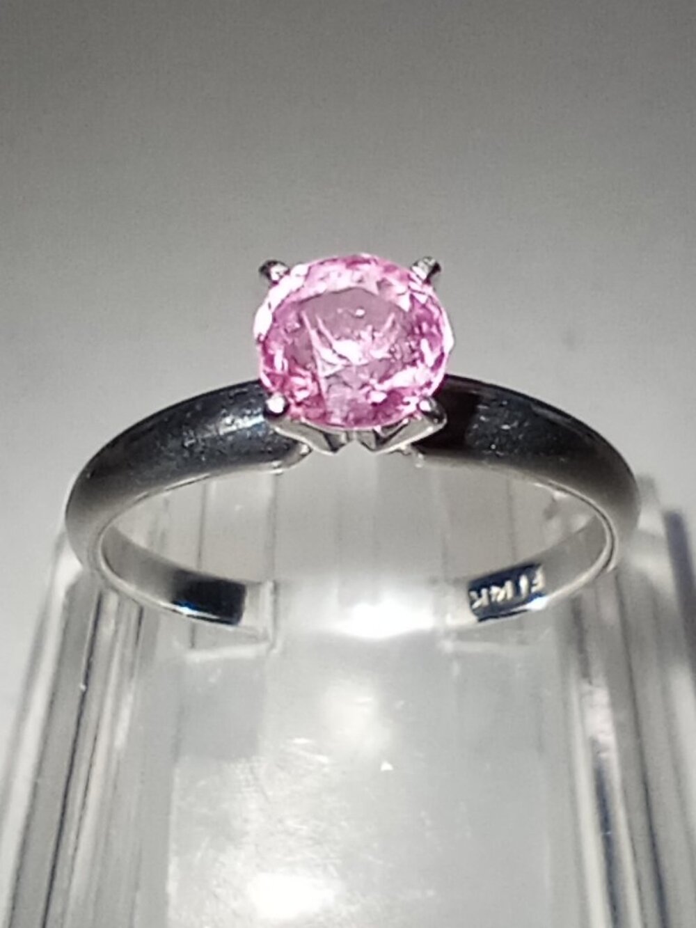 14Kt White Gold Genuine Pink Sapphire Solitaire Ring